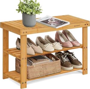SONGMICS Bamboo Shoe Rack Bench with Cushion